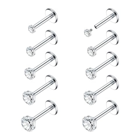 Xpircn 18G Nose Rings Studs Stainless Steel Internally Threaded Labret Medusa Lip Rings Tragus Earrings Studs Piercing Jewelry (18g, 6mm bar, Silver) Cover