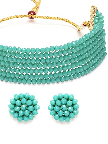 Image of Karatcart Black Crystal Beaded Choker Necklace Setfor Women