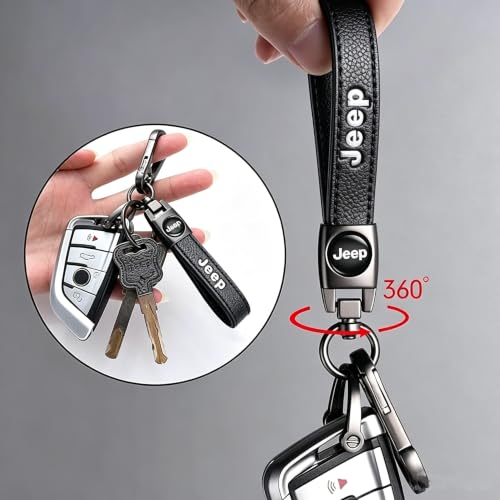 Image of Leather car Keychain Set for Men and Women Family Present Keychain Key Ring Lanyard (Black)