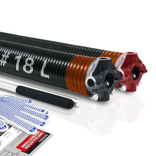 Pair of 2" Garage Door Torsion Springs Set with Non-Slip Winding Bars & Gloves, High Quality Precision Electrophoresis Black Coated, for Replacement & Installation, MIN 16,000 Cycles (0.192x2''x18'')