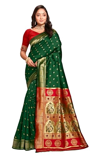 Image of C J Enterprise Women's Pure Kanjivaram Silk Saree Paithani Soft Wedding Sarees With Blouse Piece (Chand paithani)