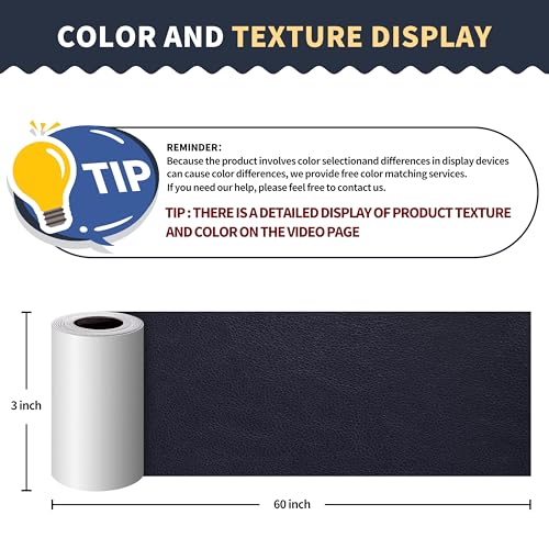 Image of ONine Leather Repair Patch，Leather Repair Tape, 3 x 60 inches Leather Repair Patch for Furniture,Vinyl Repair Kit，Leather Couch Patch，for Sofas, Furniture, Car Seats, Office Chairs(Dark Blue Leather)