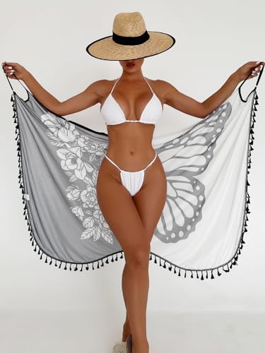 Verdusa Women's Beach Kimono Coverups Floral Boho Sleeveless Swimsuit Kimonos with Tassel4