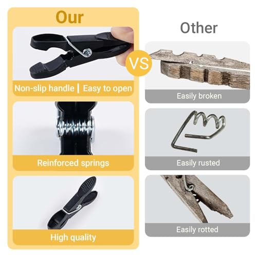 KEYBOO 48 Stück Black Wäscheklammern with Korb, Windfeste Bunte klammerbeutel für wäscheklammern, Plastik Wäscheklammerns Ohne Abdruck sockenklammern für Wäscheleinen und Kleidung, Socken