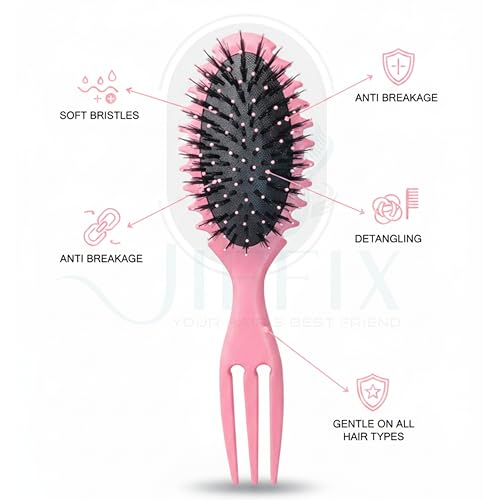 Image of Curly Hair Brush for Women & Men - Detangling Comb for Curly, Wavy, Thick & Textured Hair | Anti-Frizz, Wet & Dry Curl Defining Brush with Scalp Massage & Anti-Breakage Bristles - Pastel Pink