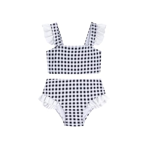 Image of LIZENS Girls Plaid Swimwear Two Piece Trim Swimsuit 2-12 Toddler Beach Bathing Suit for Kids