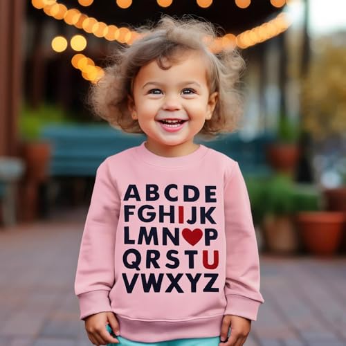 Toddler Boy Girl Sweatshirt ABC Alphabet I Love U Pullover Valentine Outfit Kids Heart Long Sleeve Shirts 2-7T3