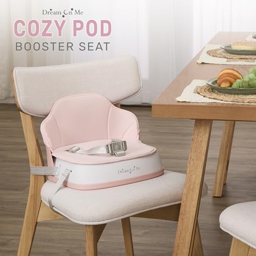Image of Dream On Me Cozy Pod Baby Booster Seat for 6-36 Months, Portable Travel Booster Chair with 3-Point Safety Harness & 2 Fixing Belts, for Table & Dining, Lightweight Foldable & Easy to Carry - Pink