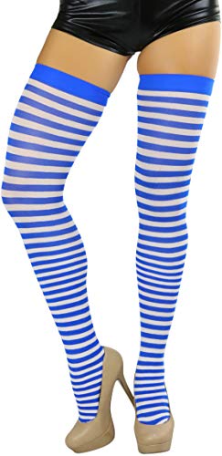 Image of ToBeInStyle Women's Opaque Hosiery Thin Striped Thigh High Long Stocking