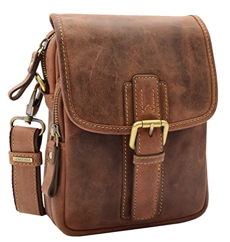 Sac à bandoulière en cuir véritable Alex couleur Tan Hunter pour homme chic