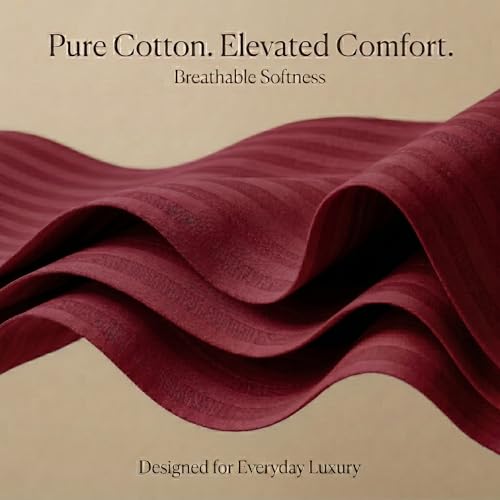 Image of Mafatlal Classic 210 TC 100% Cotton Single Bedsheet | 90 x 60 Inches | Soft & Comfortable Cotton Fabric | Elegant Italian Stripes Design | Breathable, Durable & Lightweight | Maroon