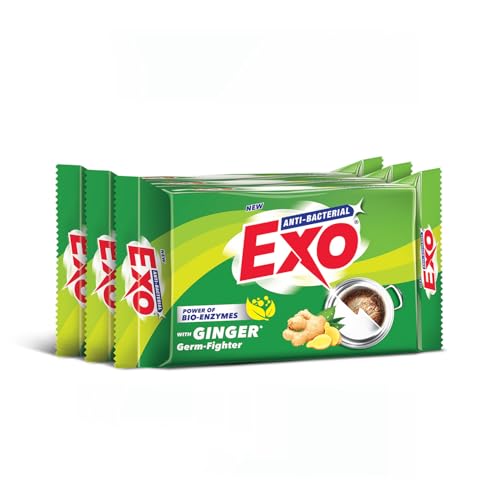 Image of Exo Anti-Bacterial Dishwash Bar 200gm X 3 | Power of Bio-Enzymes Removes Tough Grease | Complete Dishwashing Solution With Goodness of Ginger Germ-Fighter | Experience Hygienic & Superior Cleaning