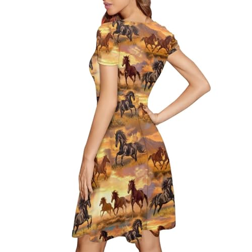 Image of AFPANQZ Womens Casual Summer Lightweight Vintage Dress Short Sleeve Midi Dress Knee-Long Luxury Formal Dress