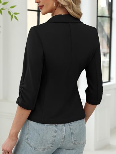 ELLEVEN Womens Casual 3/4 Sleeve Knit Blazers - High Stretch Business Work Suit Slim Fit Jacket with Pockets3