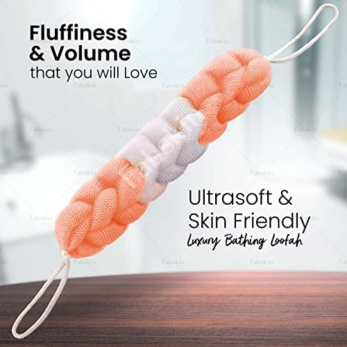 Fabskin Luxury Back Scrubber Loofah Belt for Bathing For Men and Women - Strechable 9 Knots Bath Sponge (PEACH) - Image 2