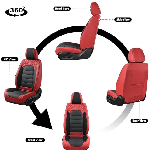 Image of FLORICH Car Seat Covers, Leather Seat Covers, Front Seat Covers 2PCS,Waterproof Car Seat Protector, Auto Driver Seat Covers Accessories Fit for Most SUV Trucks(Red&Black, Front Pair)
