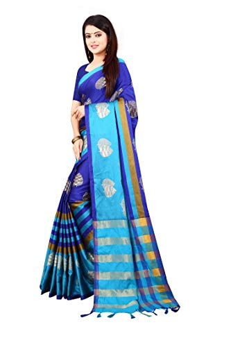 Image of OM SAI LATEST CREATION Soft Cotton & Silk Saree For Women Half Under 349 2020 Beautiful For Women saree free size with blouse piece (Turquoise)