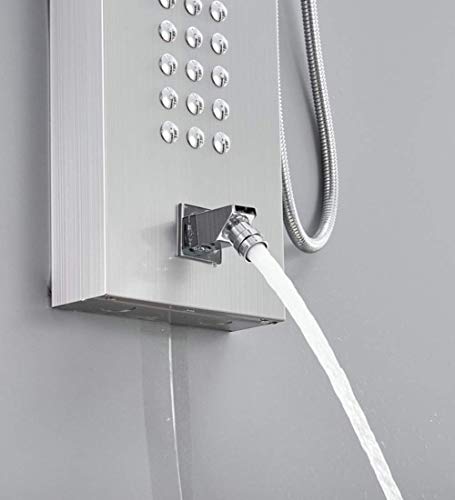 Columna de ducha moderna para baño de acero inoxidable con mango, ducha de mano, surtidor de bañera y sistema de masaje, acabado cromado miniatura 5