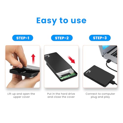 Image of TECHIE 2.5 inch External Hard Drive Enclosure, HDD /SSD Enclosure, USB 3.0, Easy-Install Shockproof Case for Windows, macOS, Linux, Drives up to 4TB, Black