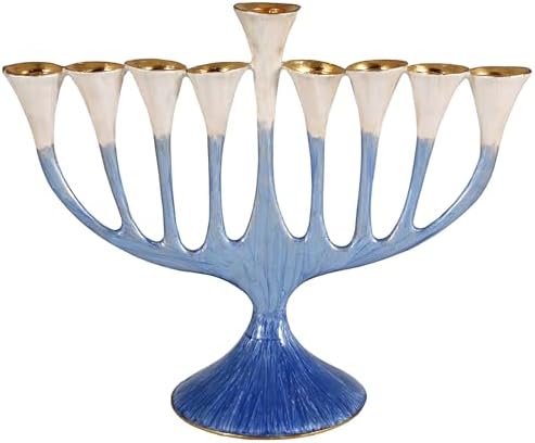Artistic Floral Hanukkah Menorah - Trumpet Flower Hanukkiah Enamel Plated Painted in Blue and Gold - fits Standard Chanukah Candles - Comes in a Gift Box Collectible Candle Menorahs by Zion Judaica image 5
