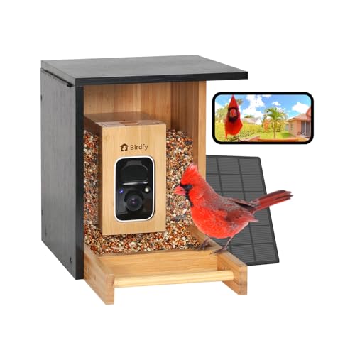 Birdfy Smart Bird Feeder with Camera, High-End Bamboo, Solar Powered, 2K HD Live Stream, Auto Capture Birds & Notify in Time, AI Recognition, Ideal Present for Bird-Watching&Learning