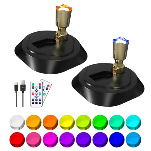 LEASTYLE LED Wireless Spotlights with Remote,RGBW Rechargeable Up Lights Indoor,16 Color Changing Battery Operated Light with Timer Dimmable Accent Light for Grow Parties,Black+Gold,2 Pack