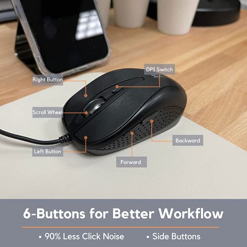 X9 Performance USB Wired Mouse for Laptop - 6 Button With Side Buttons and Up to 3200 DPI - Comfortable Soft Click Corded for Chromebook and PC/Mac - Matte Black