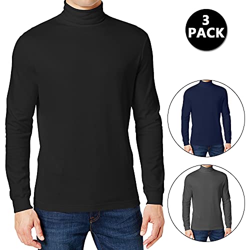 Galaxy by Harvic Mens Turtle Neck Long Sleeve T-Shirts, Slim Fit Plain Pullover Closer for Work, Outing, Winter, 3-Pack2