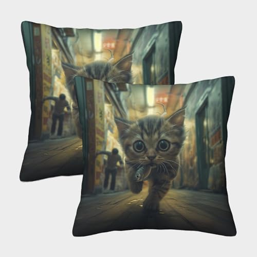 VFKLZCNYR Funda de cojín cuadrada con diseño de gato enano, fundas de almohada con cierre de cremallera, regalo para decoración de coche, sala de estar, silla, sofá, cama, 45 x 45 cm