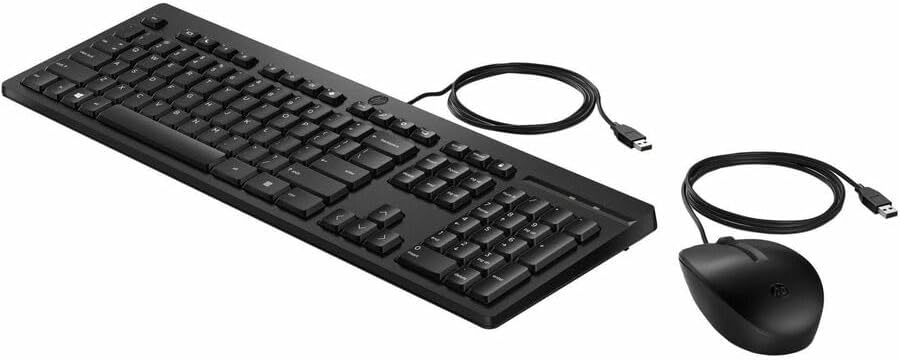 HP 225 Wired Mouse and Keyboard Combo (AX2Y7AA) - USB Type A Plunger Cable Keyboard - English (US), English (Canada) - Black - USB Type A Cable Mouse - Red Tracking - 1200 dpi - 3 Button - Scroll Whee