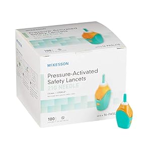 McKesson Safety Lancets, Sterile, Pressure-Activated, 21 Gauge Needle, 2 mm, 100 Count, 20 Packs, 2000 Total