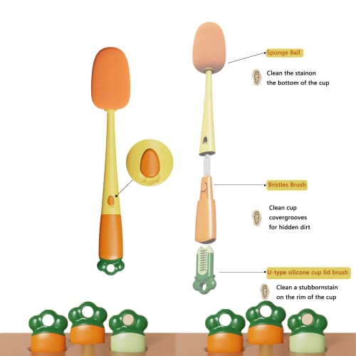 3 In 1 Baby Bottle Brush Cleaner, Multifunctional Cleaning Brush - Replaceable Sponge Bottle Brush, Nipple Cleaner And Silicone Bottle Cup Cover Cleaning Brush，Suitable For Cup Lid Crevice #TOP2