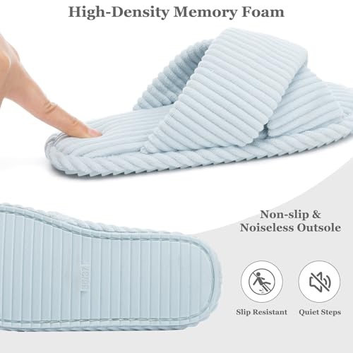 Image of GOEWY Slippers for Women Memory Foam House Bedroom Corduroy Crossbands Open Toe Slides Sandals Shoes Comfy Trendy Gift for womens Anti-Skid sole