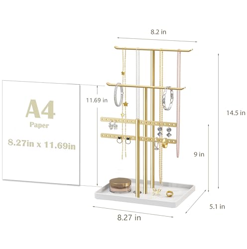 pickpiff Jewelry Stand Holder Organizer: 14.5" Sturdy Hanger for 80 Pcs Jewelry, Gift for Women, Gold Jewlery Tower for Necklace, Earring, Bracelet - Image 5