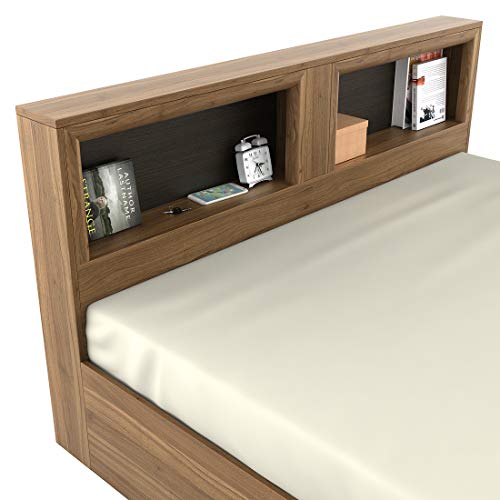 Image of Spacewood Blaze Queen Bed | Queen Size (78 X 60) Engineered Wood Bed with Box Storage| 3 Year Warranty | Modern Design | Natural Teak