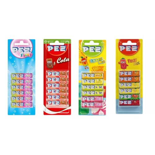 Pez Refills Variety Pack (Pack of 4) 1 x Fruit 1 x Sour 1 x Kola 1 x Mix. 32 Refills in Total (4) compatible with PEZ