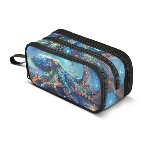 Image of Octopus Galaxy Pencil Case Box Boys Girls Large Pencil Pouch with Zipper Compartments Big Capacity Stationery Pen Bag Organizer for Kids Teens Adults School
