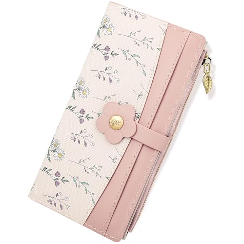 Image of Farcauo Long Floral Womens Wallet Cute Wallets for Women Pink Women's Wallet Kawaii Flower Card Wallets for Women Ladies
