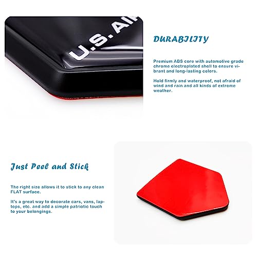 Overdecor Black US Air Force Wings Flag Decal Sticker Army Military Emblem Chrome Shield Flags for Car Bumper (2 Pack) - Image 4