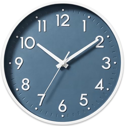 Image of Mosewa Wall Clock 12 Inch, Battery Operated Silent Non-Ticking Modern Analog Clock Decorative for Kitchen, Bedroom, Office, Living Room(Azure Blue)