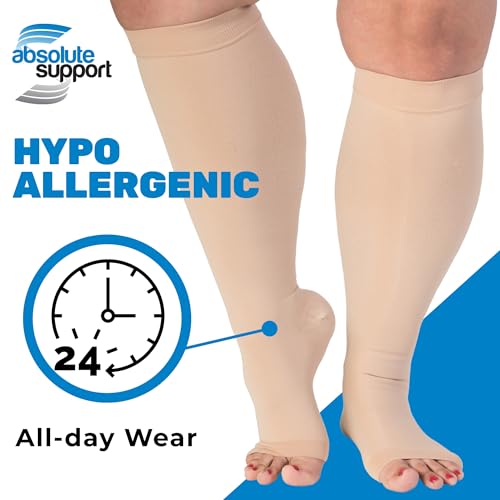 Image of (3 Pairs) Open Toe Plus Size Compression Socks for Women and Men 15-20mmHg - Toeless Wide Calf Support Stockings - A515