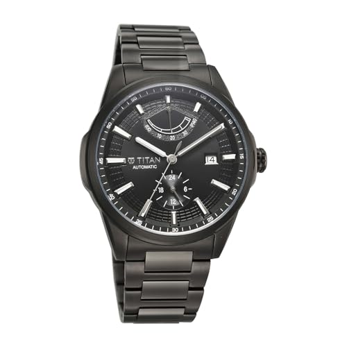 Image of Titan Aion Concealed Automatic Analog with Power Reserve Indicator and Black Dial Black Stainless Steel Strap Watch for Men - 90224QM01