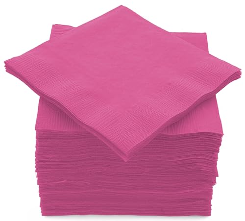100 Pack Bright Pink Beverage Napkins Big Party Pack 2 Ply Ideal for Wedding Party Birthday Dinner Lunch Cocktails. (5 x 5) by Amcrate