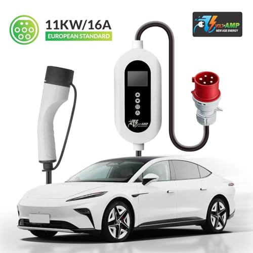 Image of 11KW Portable EV Charger - 16A Fast Charging, IP67 Waterproof, 5m Cable, Adjustable Current, RCD Safety, Compatible with Mahindra, Kia, Audi, BMW & More.