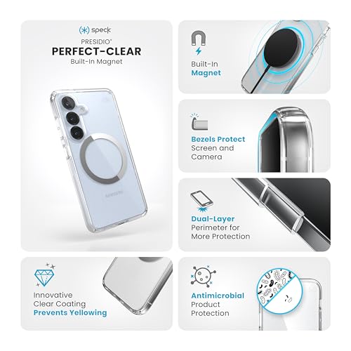 Speck Samsung Galaxy S25 Case - Magnet Case, 13-Foot Drop Protection, Anti-Yellowing - Samsung S25 Case Magsafe - Raised Bezel and Enhanced Buttons - Presidio Perfect-Clear - Clear/Chrome (Pack of 1) by Speck - Image 2