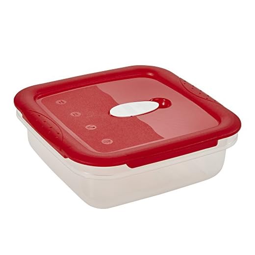 keeeper Boîte Alimentaire Micro-Ondable/Congelable avec Valve Micro-Ondes, -20°C à +100°C, Micro-Clip, 1 L, 17 x 17 x 6 cm, Laura, Rouge/Transparent