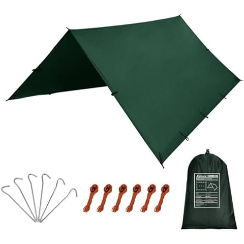 KALINCO 10X15FT tarp Tent,Picnic mat tarp Tent Days Exchange Service Warranty, pu Waterproof Camping tarp Tent rain Fly Picnic mat Survival shelter Sunshade (Green) Cover