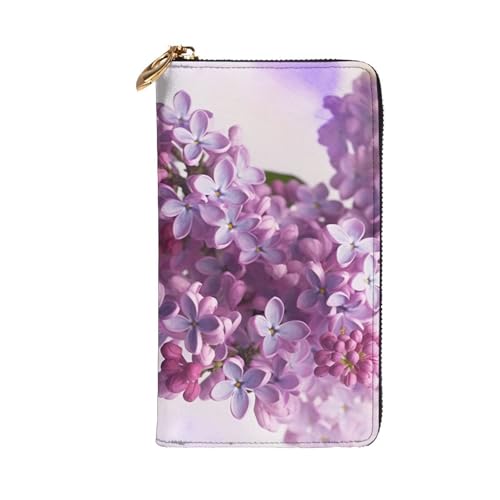Lilac Flowers Wallet for Men Women Long Purse Leather Clutch Large Business Handbag Travel Phone Holder Credit Card Holder Money Case with Zipper Leather Wallets Gift2
