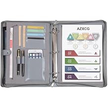 AZXCG Leather Portfolio 3 Ring Binder for Women and Men, Vegan Leather Business Folder Organizer with Zipper, Notepad Holder, Folio with Tablet Sleeve
