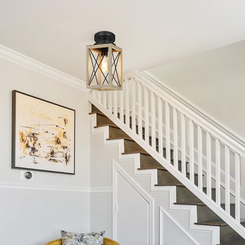 Image of DEWENWILS Farmhouse Pendant Light, Metal Hanging Light Fixture with Wooden Grain Finish, 48 inch Adjustable Pipes for Flat and Slop Ceiling, Kitchen,Island, Living Room, Bedroom, E26 Base